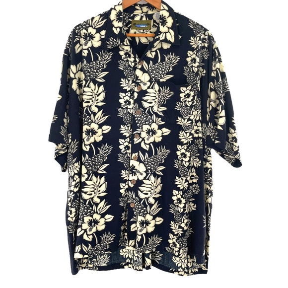 Dreamland 100% Rayon Short Sleeve Button Down Aloha Shirt in Black & Tan Size XL - Picture 2 of 10